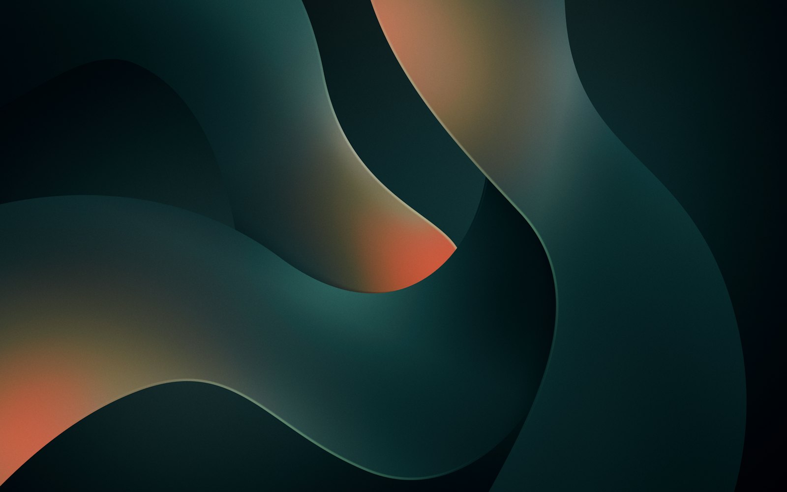Dark teal abstract curves with a warm orange glow